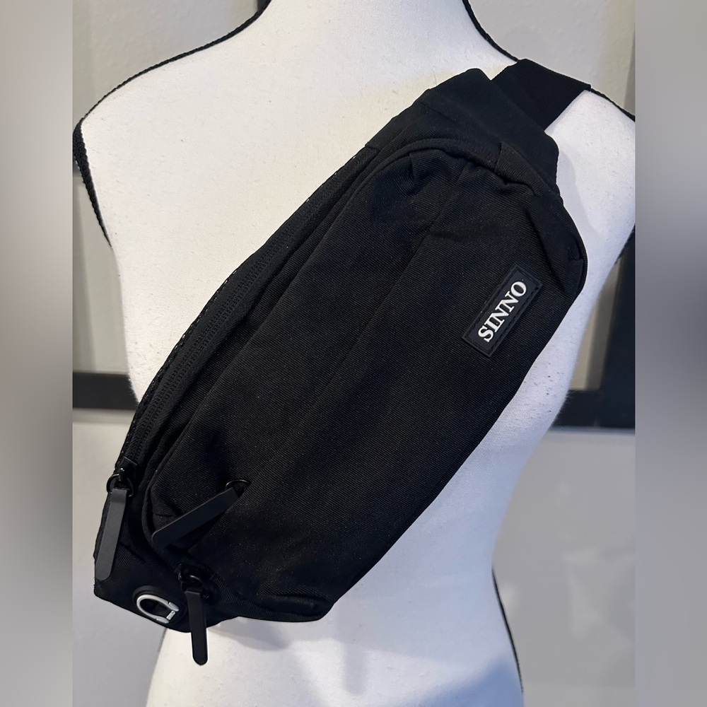 3 Pocket Black Cross Body Bag - Picture 2 of 5